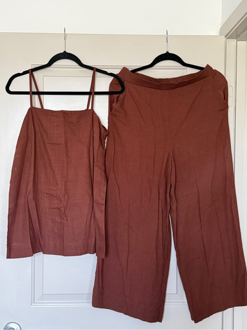 House of Harlow 1960 Terracotta Linen-Blend Wide Leg Set - Clay Rust